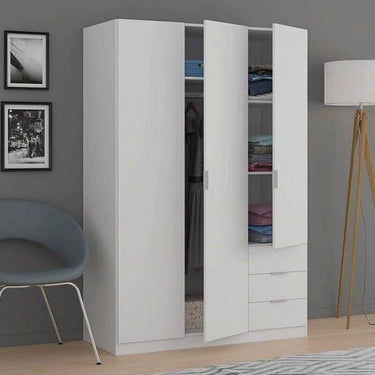 Cairo Artic White Compact 3-Door 3-Drawer Wardrobe: Space-Saving Elegance for Modern Living - UK Luxury Furniture